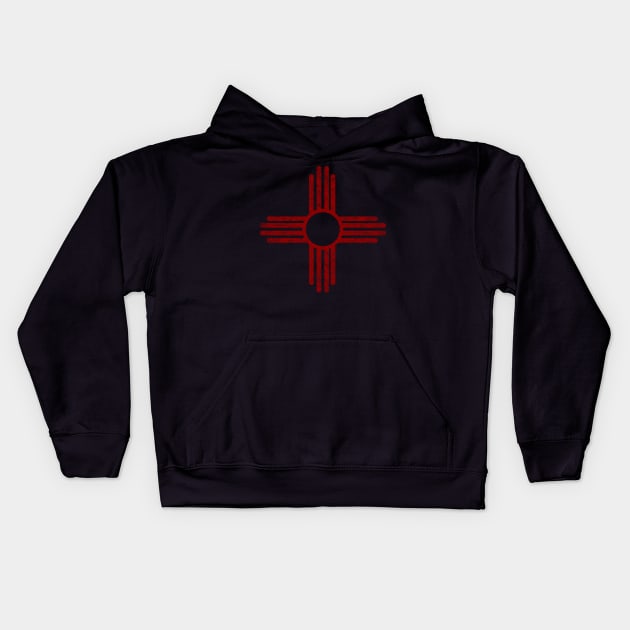 New Mexico Flag Distressed Red Kids Hoodie by ilrokery